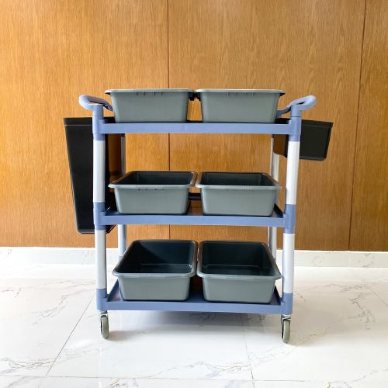 Xe phục vụ 3 tầng xám L-010-5 (6 thau xám + 2 xô đen) THX